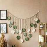 Macrame Tapestry Handmade Woven Macrame Leaf Feather Wall Hanging for Living Room Bedroom, Large Boho Wall Art Home Decor