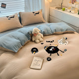 Cute Cartoon Pattern Embroidered Soft Bedding Sets Cozy Breathable Fitted Sheet Kit Kids Adults Bedroom Decor for Spring Summer