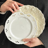 Cream Wind Plate Collection Embossed Lace Dessert Plate Italian Noodle Plate Salad Plate Cute and Beautiful Home Use