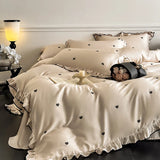 Class A Mother and Baby Grade French Romantic Four-piece Set Ice Silk Nude Sleeping Printed Duvet Cover Bedding Summer