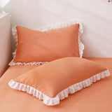 Hot Sale 1 Pair of Pillowcases with Ruffles White Shabby Country Girl Cover Protector with Border Decorative 48x74cm