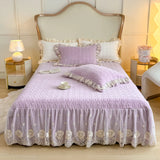 3/4Pcs Warm Milk Velvet Bedding Set Luxury Princess Flowers Lace Edge Duvet Cover Bed Skirt Bedspread Pillowcase Home Textile