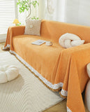 Herringbone Chenille Solid Sofa Towel Thickened Fur Ball Edge Sofa Cover for Four Seasons Cozy Skin-Friendly Blanket for Office