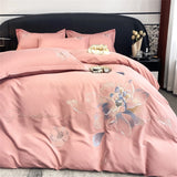 Flowers Embroidery Bedding Set Light Luxury Brushed Four-Piece Set Girl Bedroom Decor King Duvet Cover Set Bed Sheet Pillowcases