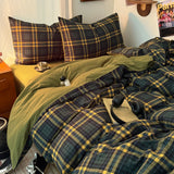 Retro Forest Bedding Set Green Striped Duvet Cover Set Soft Flat Sheet Single Twin Size Double Bed Sheet Set For Bedroom