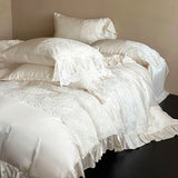 Romantic French Lace Ruffles Princess Wedding Bedding Set 1000TC Egyptian Cotton Duvet Cover Flat/Fitted Bed Sheet Pillowcases