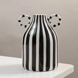 Blue and White Ceramic Vase with Handle, Nordic Boho Small Vases Side Table Flower Centerpiece, Wide Mouth Single Flower Vase