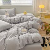 Iins Seersucker Washed Cotton Four-Piece Bedding Set Cotton Solid Color Quilt Cover Set Bedding Three-Piece Set Bed Sheet