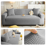 Solid Elastic Adjustable Sofa Cover,Non-slip Jacquard Corn Fleece Slipcover for Living Room Pet Anti-Scratch Dustproof Full Wrap