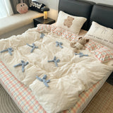 Ikeehome  Adorable  Knot Milk Velvet Four Piece Bedding Set Warm Coral Fce Bed eet Cover Duvet Cover Cute Winter Bed Linens