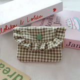 Cute Portable Checkered Purse Checkered Pattern Pocket Design Coin Purse Clutch Style Lipstick Storage Bag for Girls