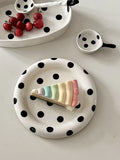 Sugar Miss Polka Dot Ceramic Plate Hepburn Style round Bubble Spoon Long Handle Elliptical Dessert Plate Chinese Manufacturer
