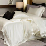 1000TC Lyocell Cotton Brocade Silky Feel Skin-friendly Hollow Lace Bedding Set Duvet Cover Set Flat/Fitted Bed Sheet Pillowcases