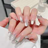 10Pcs Pink Handmade Press On Nails Full Cover Rhinestone Butterfly Design French Cat Eye False Nails Wearable Manicure Nail Tips