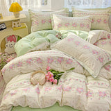100% Cotton Four Piece Set Soft Skin-friendly Duvet Cover Set Single Couple Flower Printed Comforter Bedding Set for Adults Kids