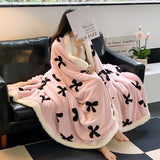 Ins Sweet Bow Casual Blanket Autumn and Winter Thickened Lambskin Blanket Quilt Cover Home Simple Sofa Decorative Blanket