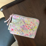 Pink Floral Print Mini Cotton Pouch for Women, Small Coin Purse & Card Holder for Lipstick & Earphone, Summer New Portable