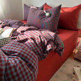 Vintage Gingham Bedding Sets Retro Aesthetic Duvet Cover Set  Washed Cotton Single Queen King Bed Sheet Set For Bedroom