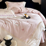 4Pcs Light Luxury Style Girlish Heart 100% Cotton Butterfly Embroidered Pink Cotton Duvet Cover 200x230 220x240 Four Seasons
