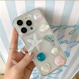 3D Shell Starfish Dolphin Epoxy Clear Case For iPhone 16 15 14 13 11 12 Pro Max Anti Fall Protection Cute Epoxy Cover