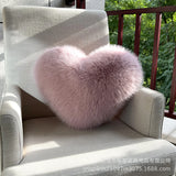 Fox Fur Imitation Heart-Shaped Cushion Plush Sofa Pillow Available for Living Rooms and Bedrooms