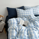 Nordic Simple Stripe Printed Bedding Sets Soft Washed Cotton Skin Friendly Duvet Cover Kit Cozy Bedclothes for Summer and Autumn