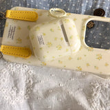 Korea Cute Full Yellow Flower Gloss Soft Protection Case For Apple AirPods 1 2 3 4 Pro 2 Cover Shockproof Funda With Keychain