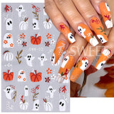 3D Halloween Nail Stickers Cartoon Mummy Bandages Ghost Eyes Pumpkin Spider Web Blood Drops DIY Winter Matte Nail Art Decoration