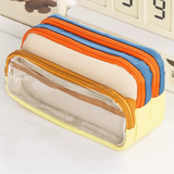 Color-Block Pen Bag Multi-Compartment Transparent Pocket Pencil Case Large Capacity with Zipper Multi-layer Pen Pouch
