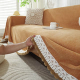 Herringbone Chenille Solid Sofa Towel Thickened Fur Ball Edge Sofa Cover for Four Seasons Cozy Skin-Friendly Blanket for Office