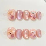 10pcs Short Square Handmade False Nails Tips Fantasy Glitter Cat's Eye Blue Press on Nails Sets Seashell Design Fake Nail Art