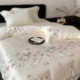 Butterfly Embroidery Luxury Bedding Set Lyocell Bamboo Fiber Soft Silky Duvet Cover Set Flat/Fitted Bed Sheet Pillowcases 4Pcs