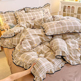 Heart Print Duvet Cover Set Princess Style Lace Ruffles Bedding Set Queen King Skin Friendly Soft Quilt Cover Sheet Pillowcases