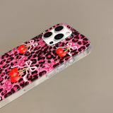 Rose Leopard Print Red Cherry Glitter Phone Case for IPhone 13 15 14 16 Pro Max Fashion Bling Shockproof Cover for Iphone 17 Pro