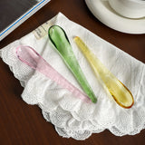 Colorful Glass Water Drop Color Spoon High Temperature Resistant Glass Round Spoon Cute Long Handle Coffee Spoon Ice Cream Spade