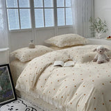 Korean 100% Cotton Floral Print Quilt Cover Thick Comfortable Duvet Cover with Lace Soft Single Home Textile for 200X230Cm Size