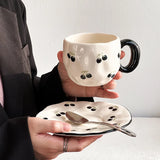 340ML Hand Pinched Irregular Ceramic Mug Red Love heart pattern Coffee Cup with Saucer Set Afternoon Tea Cup holiday gifts