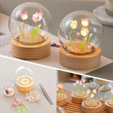 Tulips Fake Flower Mini Night Light Artificial Flowers Fake Plant Glass Bouquet Living Room Bedroom Festive Party Desktop Decor