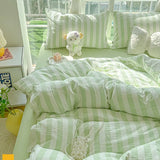Japanese Ins Stripe Bedding Set Simple Two-Tone Contrast Sheet Kit with Quilt Cover Comfort Bed Decoration for Student Dorm