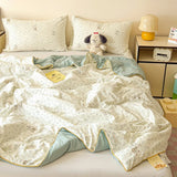 Washed Cotton Printed Summer Quilt Air Conditioner Thin Quilt Machine Washable Lightweight Single Double Bedding Soft Breathable