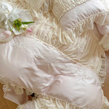 800TC Lyocell Bamboo Fiber Soft Silky Cooling Bedding Set Pink Romantic Lace Ruffles Duvet Cover Flat/Fitted Sheet Pillowcases