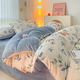 New high-weight, fresh and light milk fleece printed quilt cover Thickened warm Duvet cover