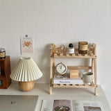 INS Wooden Double Layer Kitchen Shelf Foldable Home Storage Organization Table Shelf Room Accessories Spice Rack Holder