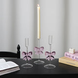 1Pc Original Design Bow Tall Glass Candle Holder, Exquisite and High-Looking Bow Candle Holder, Aromatherapy Candle Holder, Suitable for Wedding Banquet Party Candle Holder, Home Decoration Ornaments Candle Candle Candle Hold