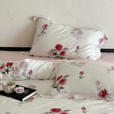 Rose Prints Luxury Bedding Set Premium 600TC Lyocell Bamboo Fiber Soft Silky Duvet Cover Flat/Fitted Bed Sheet Pillowcases 4Pcs