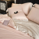 Color Blocking Bedding Set 600TC Lyocell Bamboo Fiber Soft Silky Cool Feeling Duvet Cover Flat/Fitted Bed Sheet Pillowcases 4Pcs