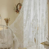 French Elegant White Embroidery Ruffle Tulle Curtains Valance with For Girls Living Bedroom Room Sheer Drapes Rideaux Voilage