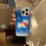 Winter scarf puppy shiny fundas for iphone 15pro 14promax 13 15 16 14 pro max 13promax blue gradient anti-fall rope phone case