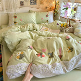 3/4Pcs Korean Princess Style Floral Embroidered Towel Bedding Set Single Queen King Size Duvet Cover Set Bed Sheet Pillowcases