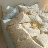 Ins Korean Sle Cr Blue Floral Pure Cotton Double Layered Four Piece Bedding Set Soft Breathable All Seasons Comforter Cover